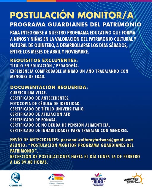 Postulación a Monitor/a del Programa Guardianes del Patrimonio