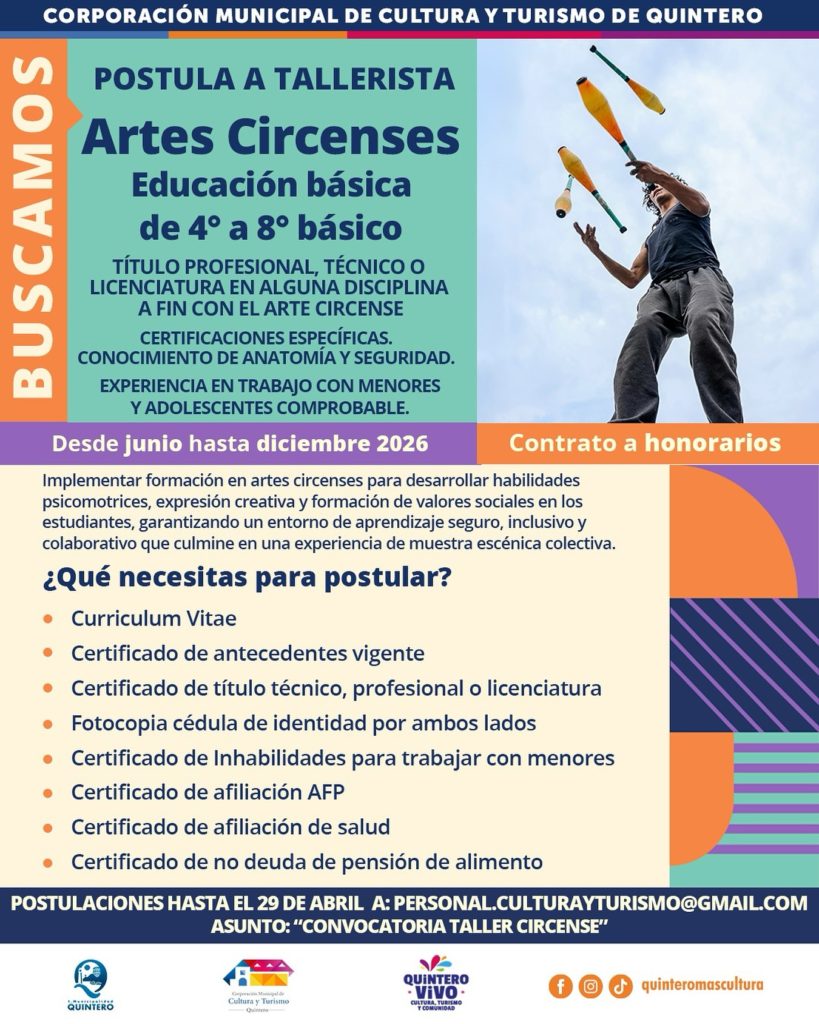 Convocatoria Tallerista Artes Circenses🎪.